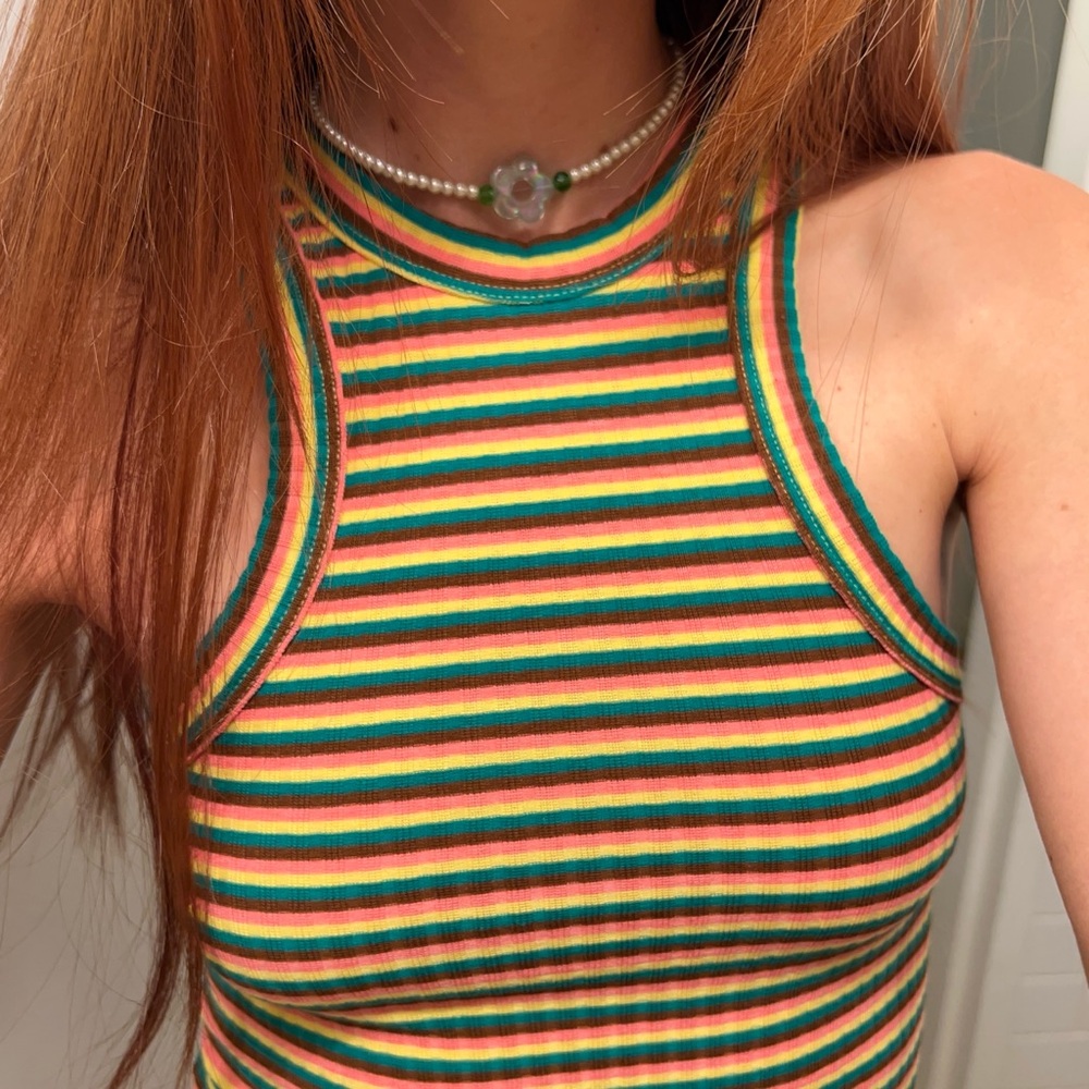 Only Ribbed Racer Neck Striped Tank Top